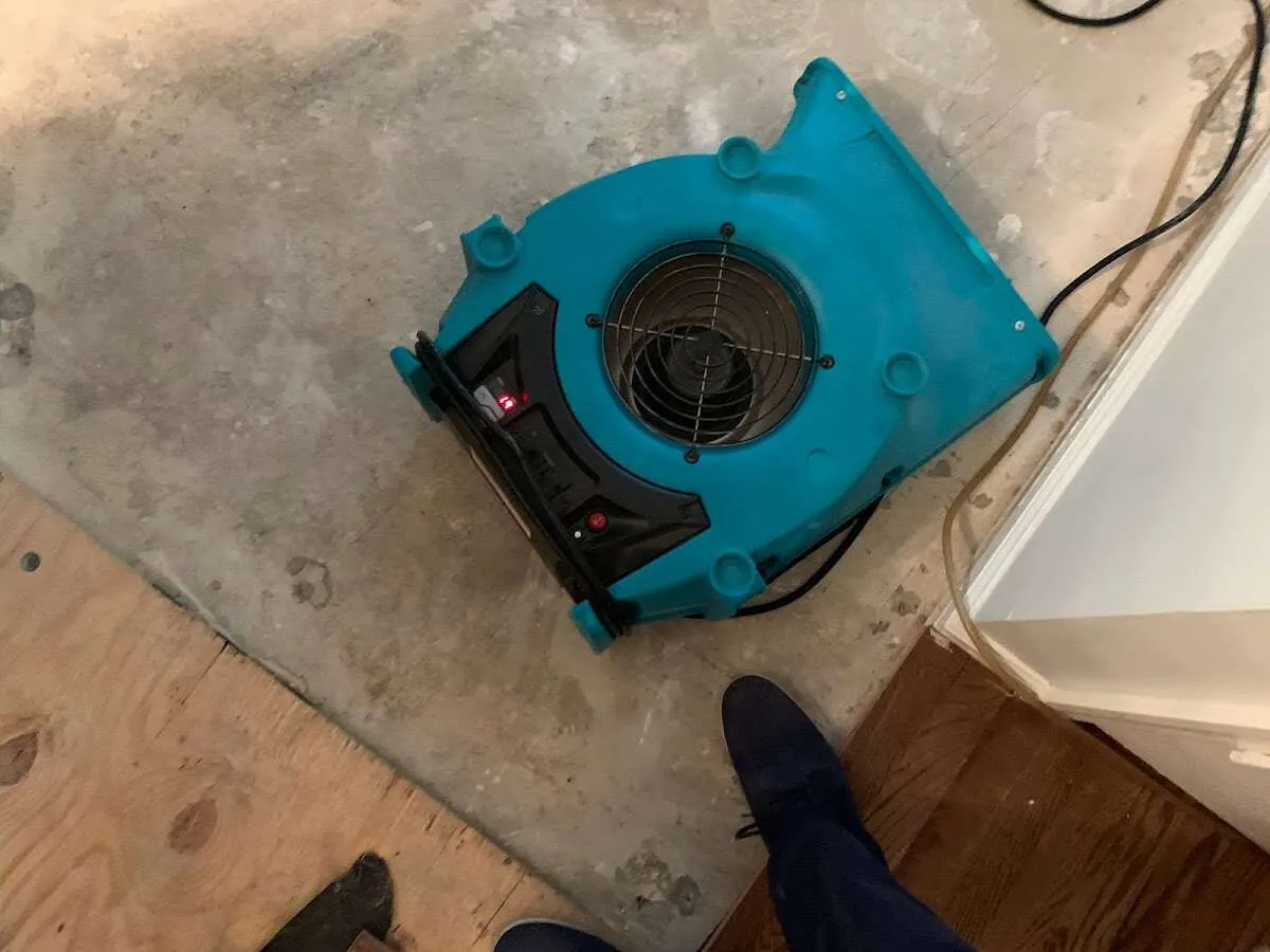 Air mover drying subfloor during Leak Detection & Repair in Northglenn